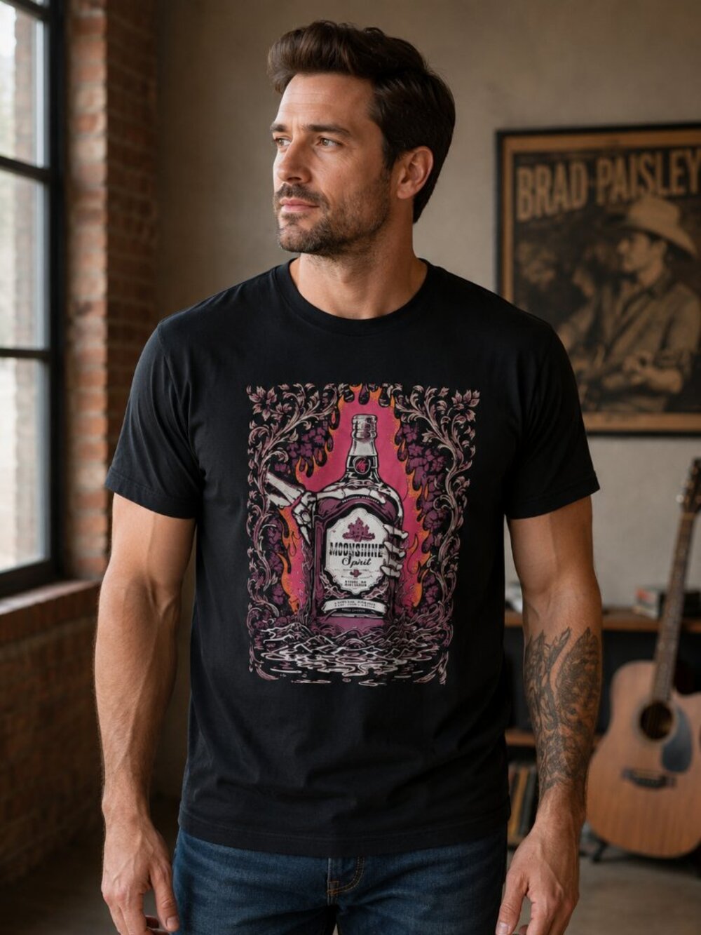 100% Cotton Brad Paisley Moonshine Spirit Tee Shirt Size Large